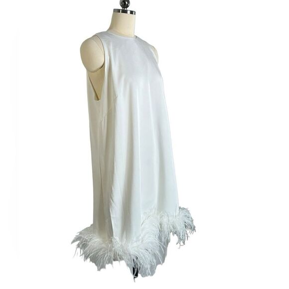 Mac Duggal 55804 White Feather Trim Mini Dress| Size 14 - Picture 5 of 9